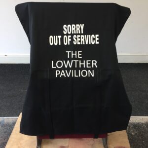 Black Out of Service Chair Covers with white text by Kirwin & Simpson Seating