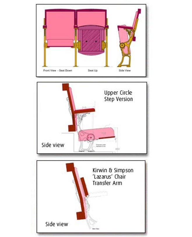 3 CAD seat drawings for Kirwin & Simpson Seating's Regent Lazarus Chair